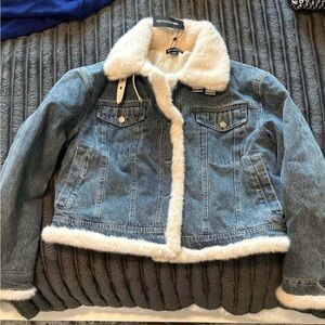 PrettyLittleThing Cream Fur Denim Jacket 4